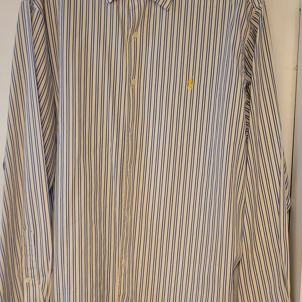 Ralph Lauren Blue and Yellow Striped XL Classic Fit Men's Shirt